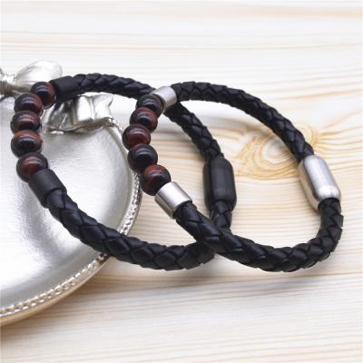 China FASHIONABLE factory wholesale drop shipping high quality men's cuff string genuine leather bracelet for sale