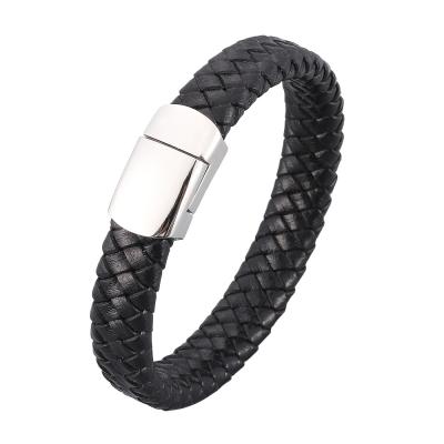 China Hot Selling Genuine Father CLASSIC Minimalist Men Stainless Steel Bracelet Genuine Leather for sale