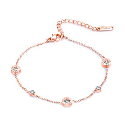 China TRENDY Stainless Steel Rope Jewelry Chains Anklet Rose Gold Plated Rubic Zirconia for sale