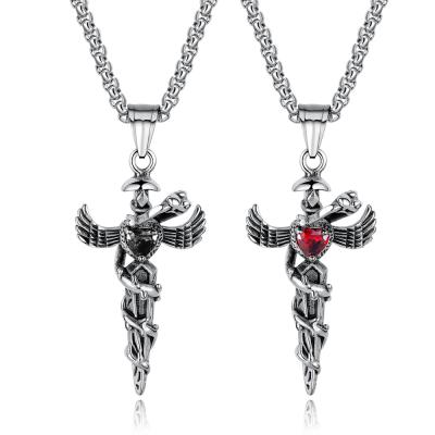 China New Fashion Wholesale CLASSIC Cool Custom Style Stainless Steel Wings Cross Pendant Necklace for sale