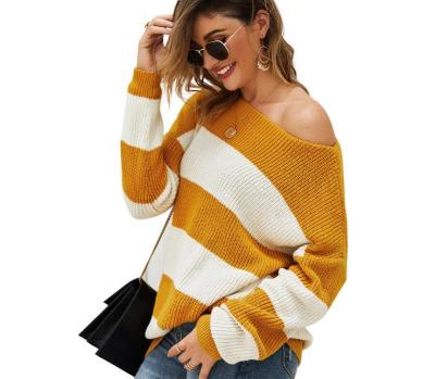 China wholesale Anti-wrinkle women winter dropped sweaters shoulders cashmere spring autumn striped winter sweaters women for sale