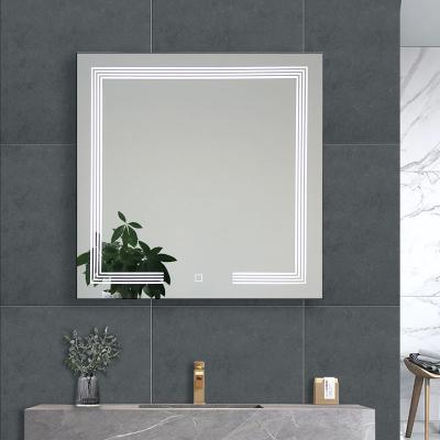 China Wholesale Wall Mounted Square Mirror Light Control LED Factory Price Button Illuminated Smart Bathroom Mirror for sale