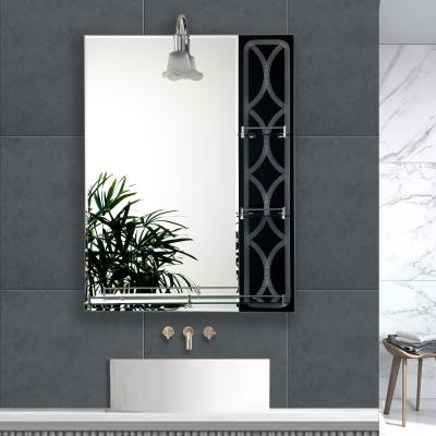 China Contemporary Cheap Price Wall Hung Decorative Black Double Layer Bathroom Accessories Cosmetic Make Up Mirror With Glass Shelf for sale