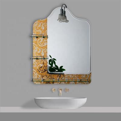 China Modern Design Double Layer Gold Cheap Vanity Wall Mount Modern Design Hotel Toilet Bath Room Cosmetic Mirror With Shelf for sale