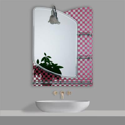 China Contemporary Cheap Price Modern Ordinary Frameless Vanity Double Layers Wall Mounted Bathroom Pink Mirror With Shelves for sale