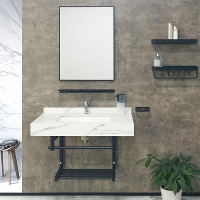 China Eco-friendly Simple Modern Cheap Wall Mount Stainless Steel Vanity Cabinets White Sintered Stone Bathroom Vanity for sale