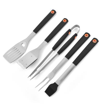 China Easily Cleaned Amazon Stainless Steel Rotisserie 5 Piece BBQ BBQ Tool Kit Cloth Bag 5 Piece Outdoor Household BBQ Fork for sale