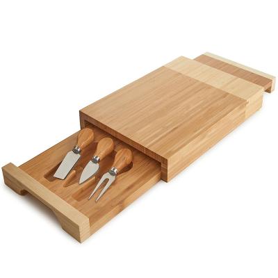 China Sustainable B Bamboo Cheese Board and Knife Set Wooden Tray and Serve Convenient Meat and Cheese Board for sale