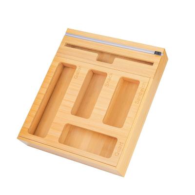 China Envelope Viable Bamboo Ziplock Bag Organizer and Dispenser with Cutter Organizer Dispenser and Baggie Foil Storage for sale