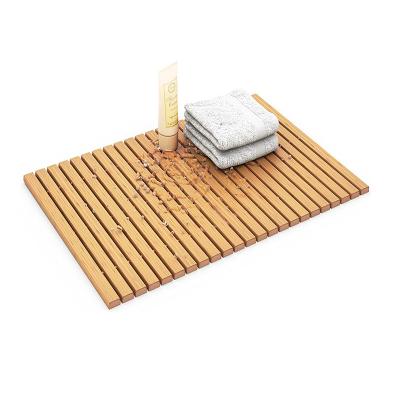 China Bath Mat Rectangular Roll-Up Non Slip Shower and Sustainable Bamboo Foldable Bathroom Mats with Back Pads for sale