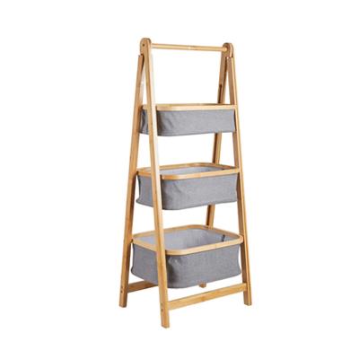 China Hot Selling Viable 3 Tier Laundry Hamper Rack Laundry Storage Basket Folding Nordic Bamboo Cloth Laundry Basket for sale