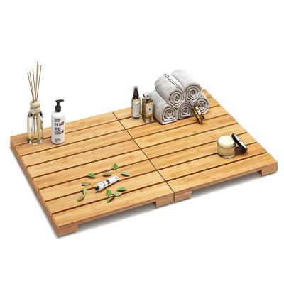 China Sustainable Waterproof Bamboo Bath Mat Non Slip Shower Bathtub Mat Luxury Spa Sturdy Wooden Bath Mat for Indoor and Outdoor Use for sale