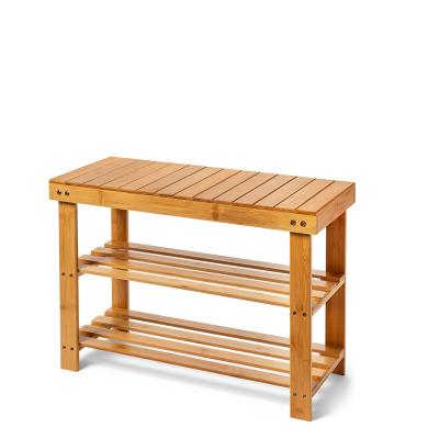 China Living Room 3 Tier Bamboo Shoe Stand Bench Premium Wooden Shoe Organizer or Entryway Bench Bamboo Perfect for Shoe Cubby for sale