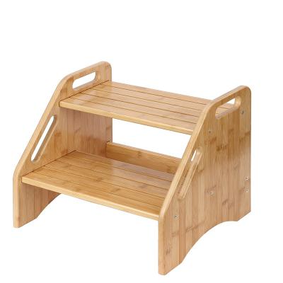 China Sustainable Wooden Step Stool For Bathroom Kitchen Bamboo Pas De Deux Sneaks Toddler With Safety Pads And Handles Non-Slip Bamboo Step Stool for sale