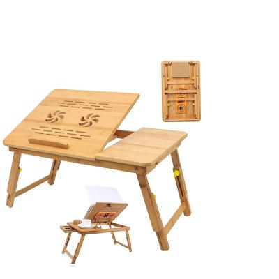 China Sustainable Bamboo Laptop Bed Desk Table Tray with Adjustable Tilting Laptop Top with Foldable Drawer Pull Down Legs Laptop Table for sale