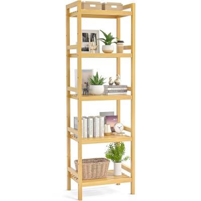 China Mordern Bamboo Single Shelf 5 Tier Adjustable Shelf Suitable For Living Room Bedroom Kitchen Rustproof Easy To Assemble for sale