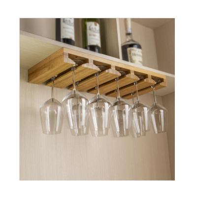 China Other Bamboo Wine Glass Rack Hold 10 Wine Glasses Hanging Stemware Display Rack Under Mounted Cabinet for sale