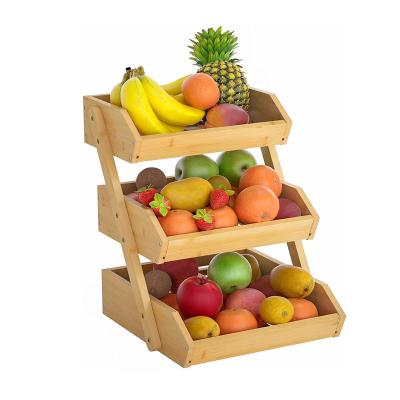 China Sustainable Fruit Basket 3-Tier Bamboo Fruit Bowl For Kitchen Countertop Vegetable Storage Rack For Kit Fruit Store for sale