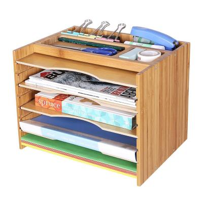 China Hot Selling Adjustable Filing Cabinets Viable Bookshelf Office Shelf Bamboo Worktop Display Shelf Organizer Rack for sale