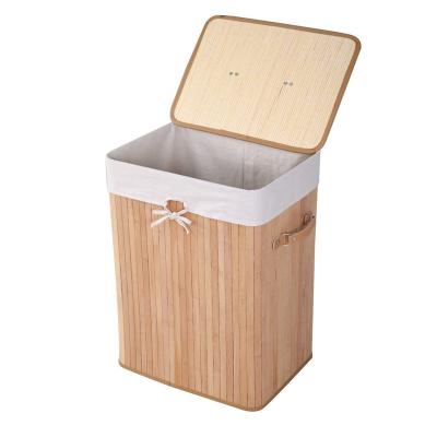 China Storage Clothes Bathroom Laundry Bamboo Hamper Portable and Dirty Basket with Lid and Removable Liner, Large Storage Clothes Bin for sale