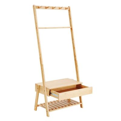 China Sustainable multifunctional with drawers garment coat and hanging hat rack / simple bamboo coat service rack for bedroom living room for sale