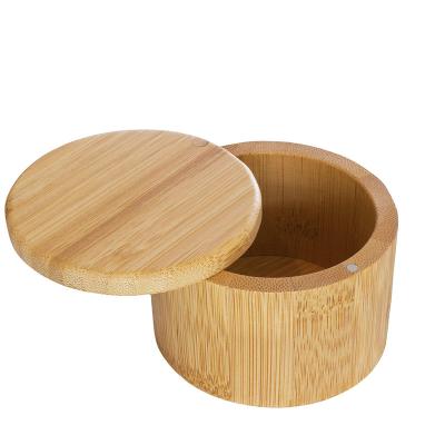 China Sustainable Bamboo Salt Cellar For Kitchen Bamboo Storage Box With Magnetic Swivel Lid Wood Spice Box For Cooking for sale