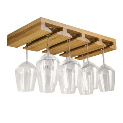 China Viable Bamboo Under Cabinet Stemware Dividers Wine Glass Holder Hanging Organizer For Kitchen Bar Display Rack Hanger Bamboo Rack for sale