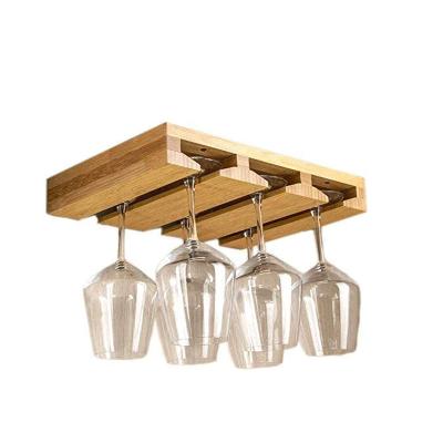 China Glass Viable Bamboo Rack Wine Stemware Hanging Display Rack Under Bamboo Mounted Organizer Cabinet Wine Glass Storage Hanger Rack for sale