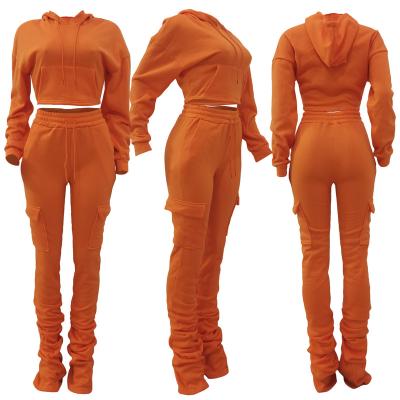 China Anti-pilling winter women's clothing new arrivals sweatpants with thick stacked crop hoodie jogger pants set for sale