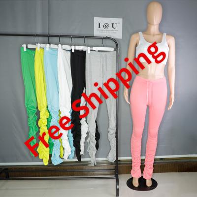 China XS-3XL Breathable 2021 Summer Fashion Women Where Mid Waist Drawstring Tie Pleated Stacked Gaiters Flared Pants for sale