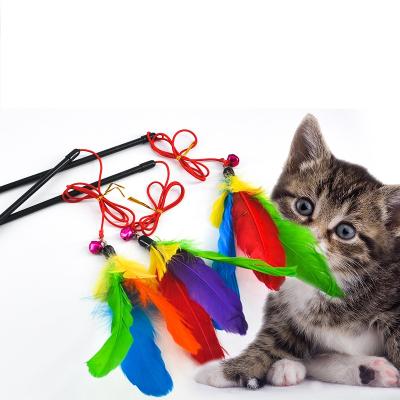 China Viable elastic cat interactive educational toy cat riddle bell toy cat color stick feather rope riddle toy cat customization for sale