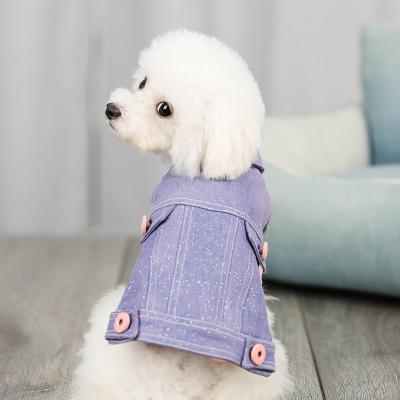 China New Viable Custom Designer Dog Clothes Flash Denim Vest Plus Velvet Cat Clothes Punk for sale