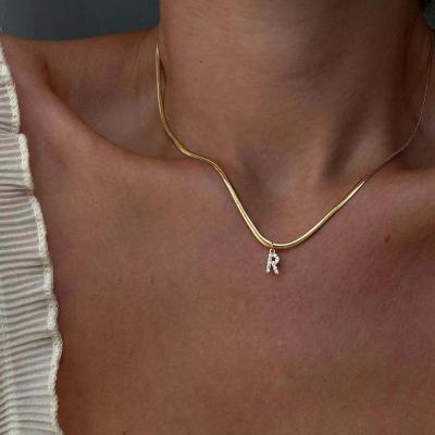 China Vintage Cubic Zirconia Tennis Chain Initial Pendant Necklace Bling Diamond 26 Letters Hip Hop Necklace for sale