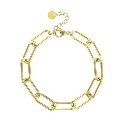 China Vintage 18k Gold Stainless Steel Jewelry Cuba Circle Chain Link Bracelets Oval Chunky Paper Clips Link Chain Bracelet for sale