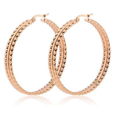 China Trendy Tianjin Rose Gold Round Flat Hoop Jewelry 316 Stainless Steel Hoop Earrings for sale