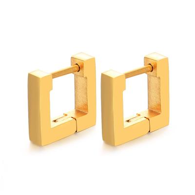 China FASHIONABLE Thick Square Earrings Yellow Gold Color Stainless Steel Minimalist Geometric Square Huggie Earrings for sale