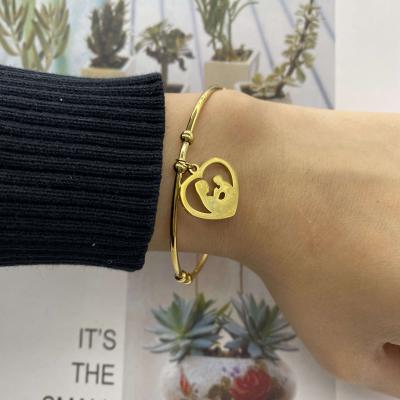 China FASHIONABLE LOVE HEART MOM 316L Stainless Steel Cuff Bracelet 316L Stainless Steel Mother's Day Gift Mother's Day Open Bangle for sale