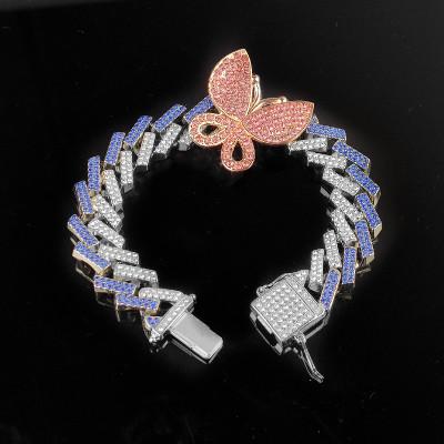 China Rose Chian Crystal Butterfly Hiphop Mens Hip Hop Hip Hop Butterfly Cuban Bangle Bracelet for sale