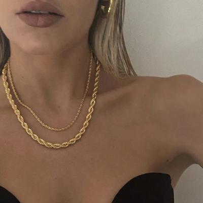 China CLASSIC American Brass Style 18k Gold Twist Rope Chain Necklace Twisted Helix Rope Chain Necklace Bracelet for sale