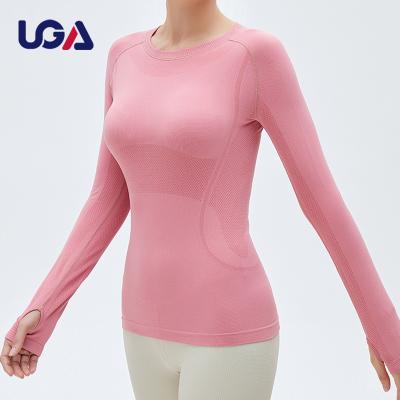 China Gym Breathable Compression Full Sleeve Yoga Simple Custom Women's Fitness T-Shirts Breathable Mesh With Thumb Hole Design for sale