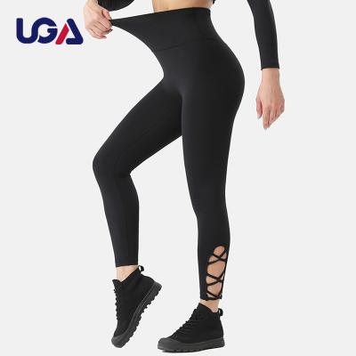 China Latest High Waisted Breathable Solid Women's Legging Design Hollow Out Fit Butt Lifter Pantyhose Female Custom Slim Wear! crack! for sale