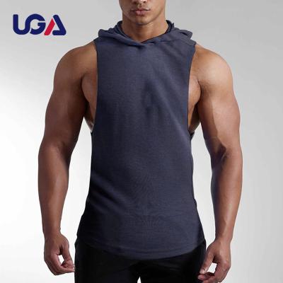 China Breathable Cool Muscle Men's Bodybuilding Sleeveless Singlet Stringer Hoodie Tank Tops Workout Hoodie for sale