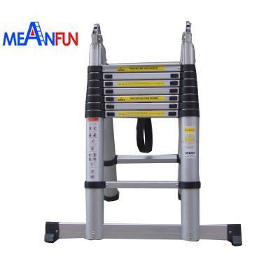 China New 2.2+2.2m Aluminum Telescopic Ladders EN131-6 Height Double Sided Telescopic Ladder With 2x7 Hinge Steps for sale