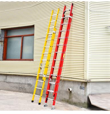 China 4.2m Non-Conductive Fiberglass Ladder Insulated Aluminum Power Extension Step Telescopic Straight Ladder 14 Steps for sale