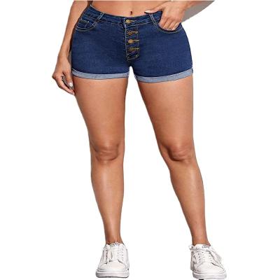 China Button Front Rolled Hem Denim Shorts Breathable Jeans For Women Factory Custom Ripped Skinny High Waist Denim Shorts for sale