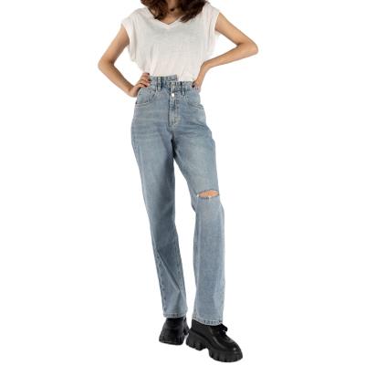 China New Style Waist One Knee Hole Breathable Slim Denim Micro High Low Stretch Female Jeans Pants For Women for sale