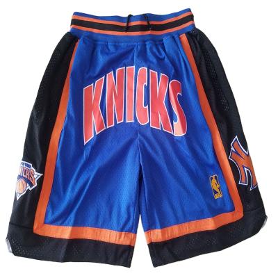 China Anti-wrinkle basketball sports blue net double-layer mesh quick-drying breathable comfortable men's sleeve embroidery stretch shorts for sale