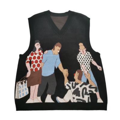 China Custom Black Anti-pilling Knitted Mens Sweater Vest Streetwear Mens Sleeveless Sweater for sale