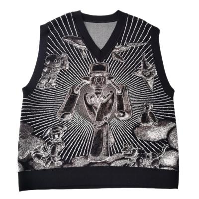 China Anti-pilling Men's Sleeveless Knit V-Neck Hip Hop Hoodie Tactical Vest Streetwear Gothic Sweater for sale