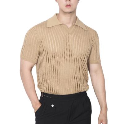 China Fashion Mens Designer Knitted Golf Polo Men's Knitted Golf Polo Men's T-shirt Fitted Crochet QUICK DRY T-Shirt for sale